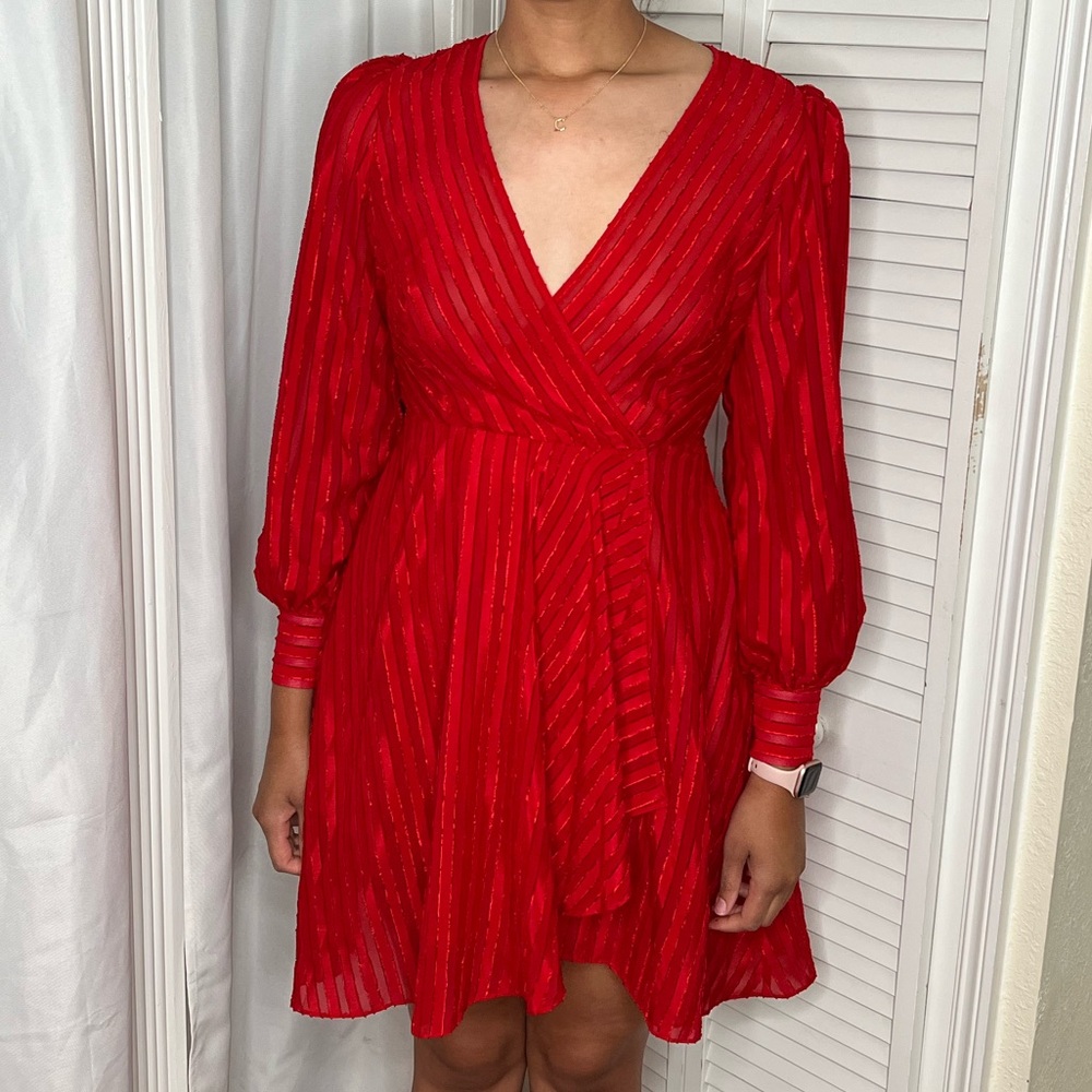 Calvin Klein Red V-Neck Wrap Dress